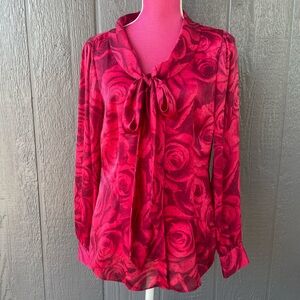 White House Black Market Red Floral Blouse
